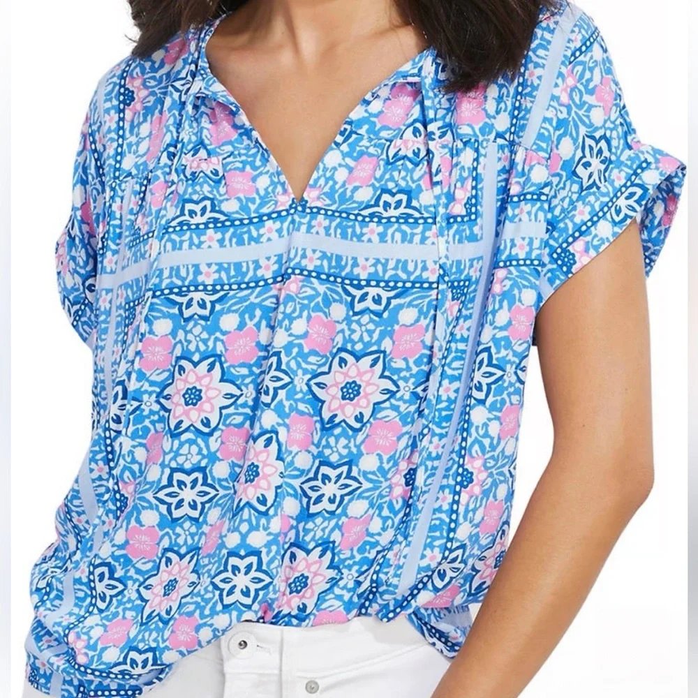 Vineyard Vines Bloom Scarf Print Top